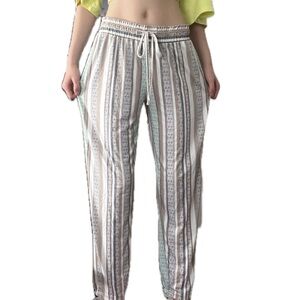 NYCC Women's Striped Joggers - White and Brown